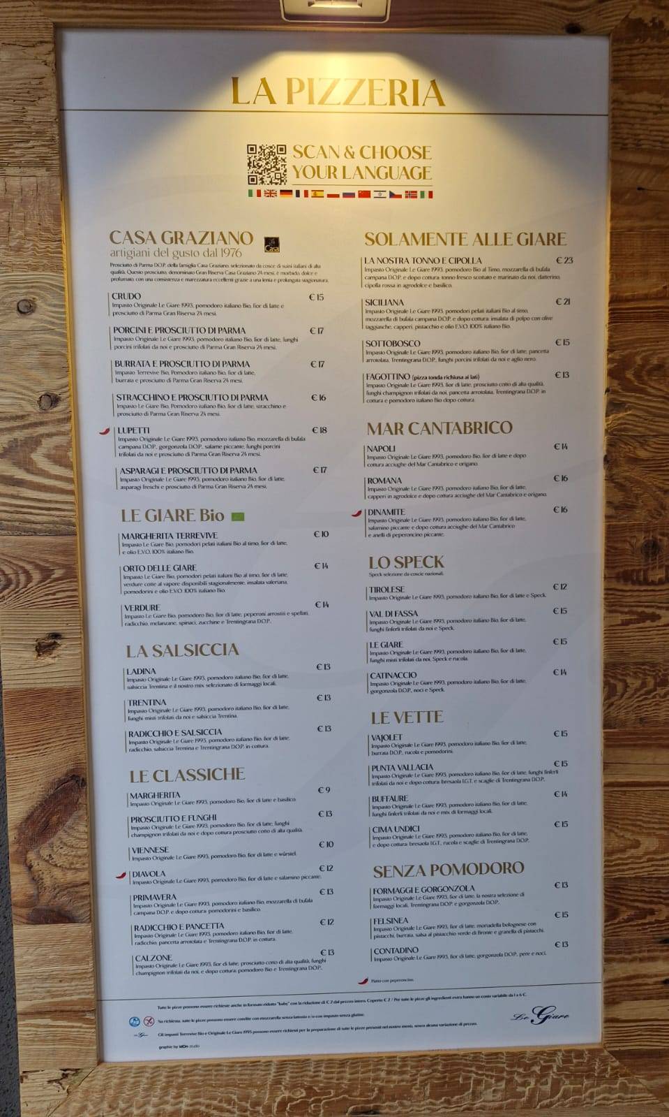 Menu de Ristorante Pizzeria Le Giare