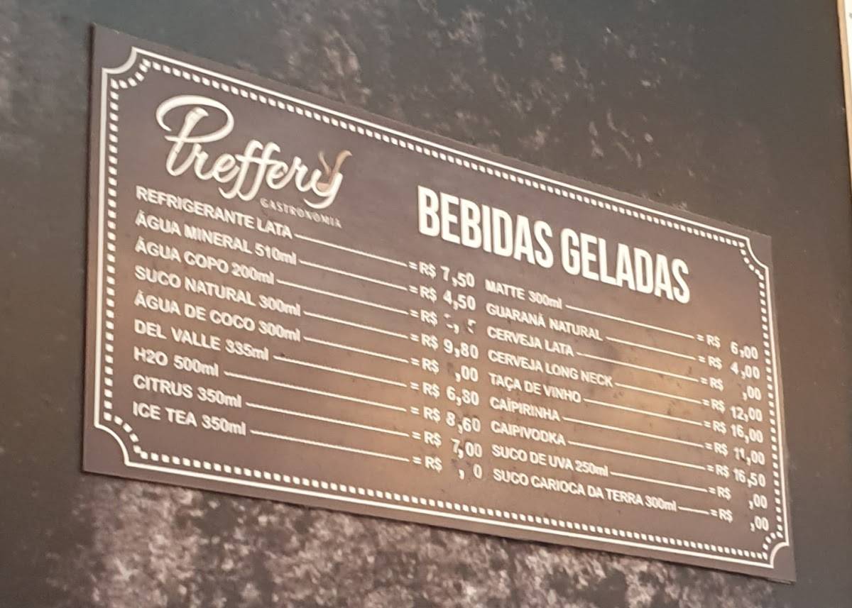 Preffery Gastronomia cardápio