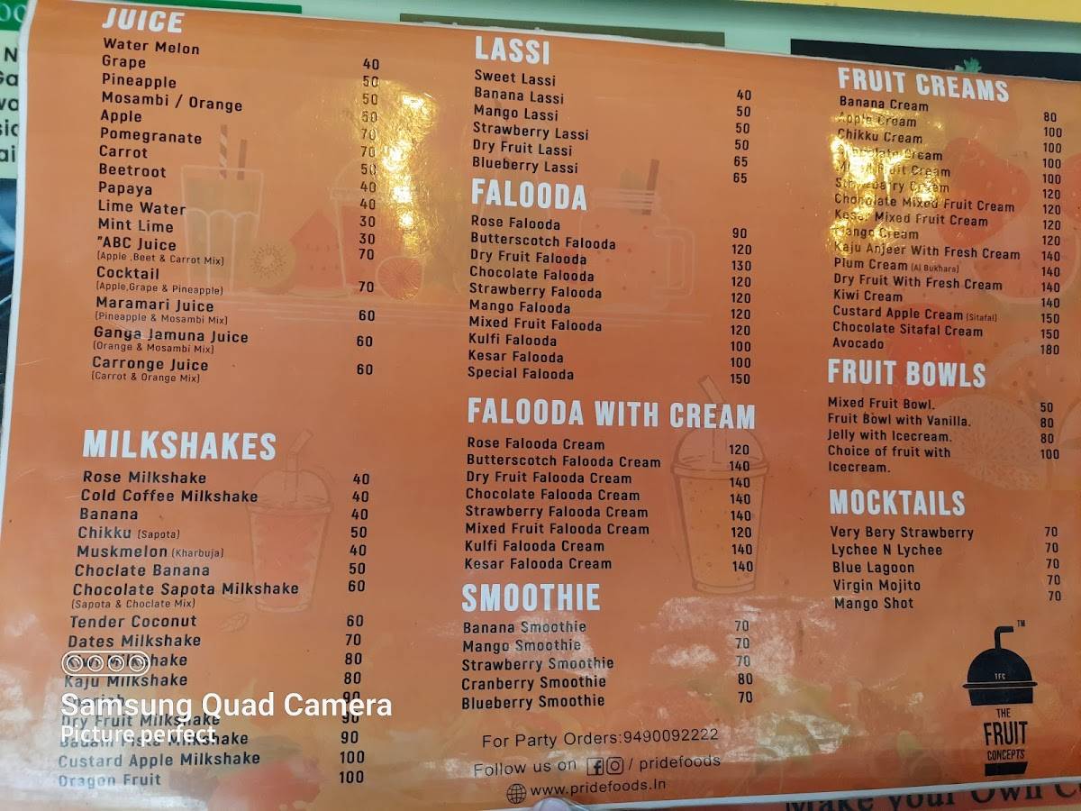 Pride Foods menu