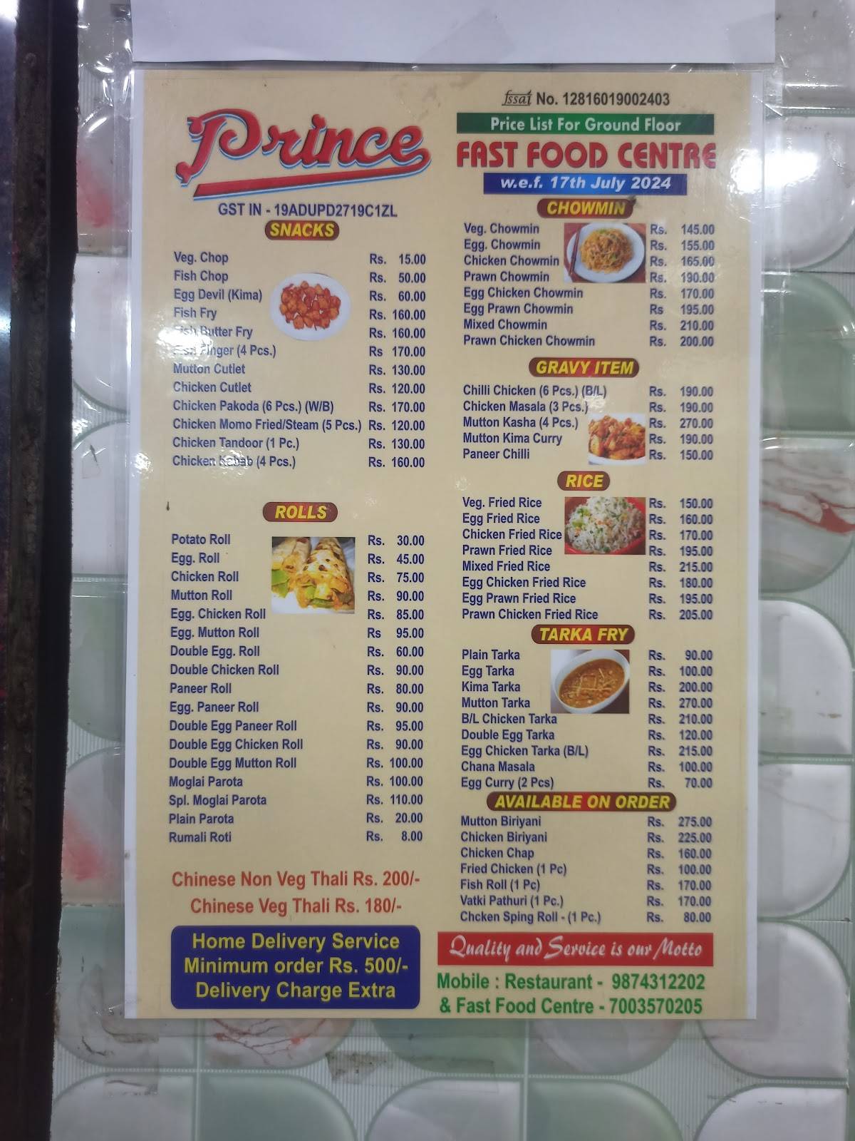 Prince Fast Food Centre menu