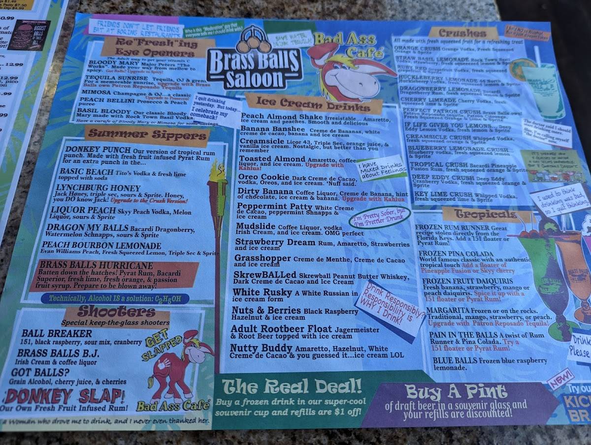 Menu at Brass Balls Saloon pub & bar, Ocean City