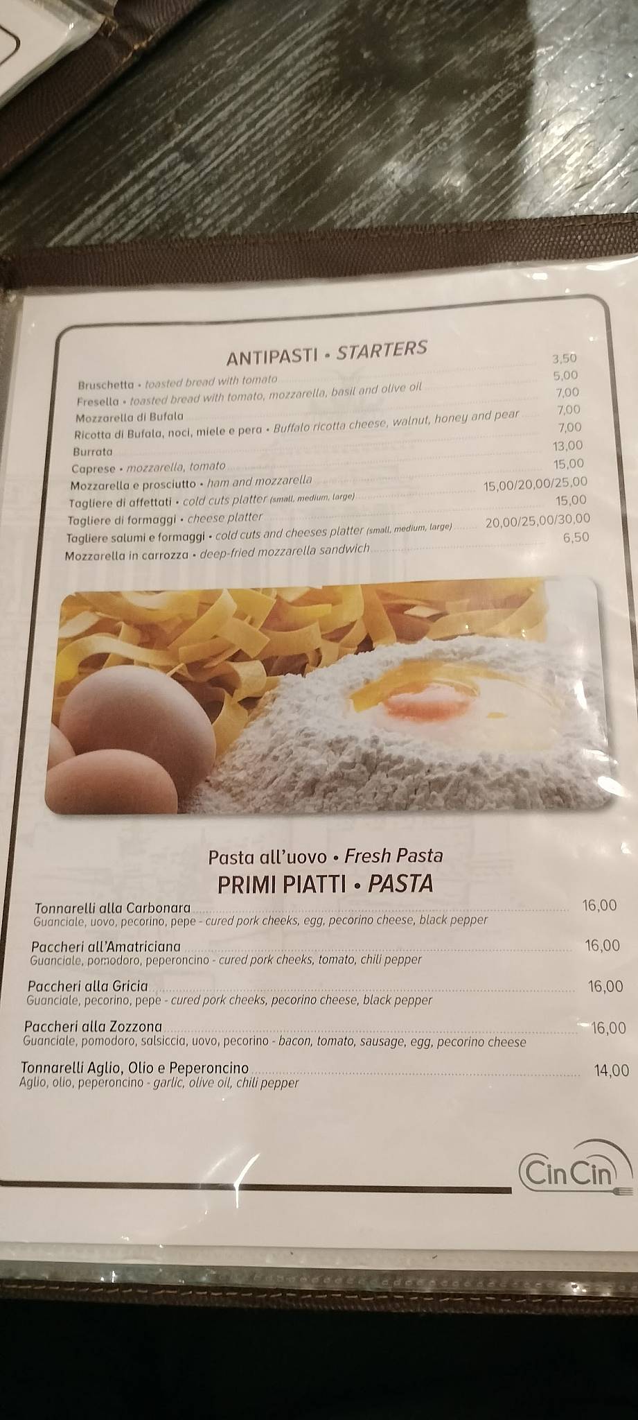 Menu di Cin Cin Bar 
