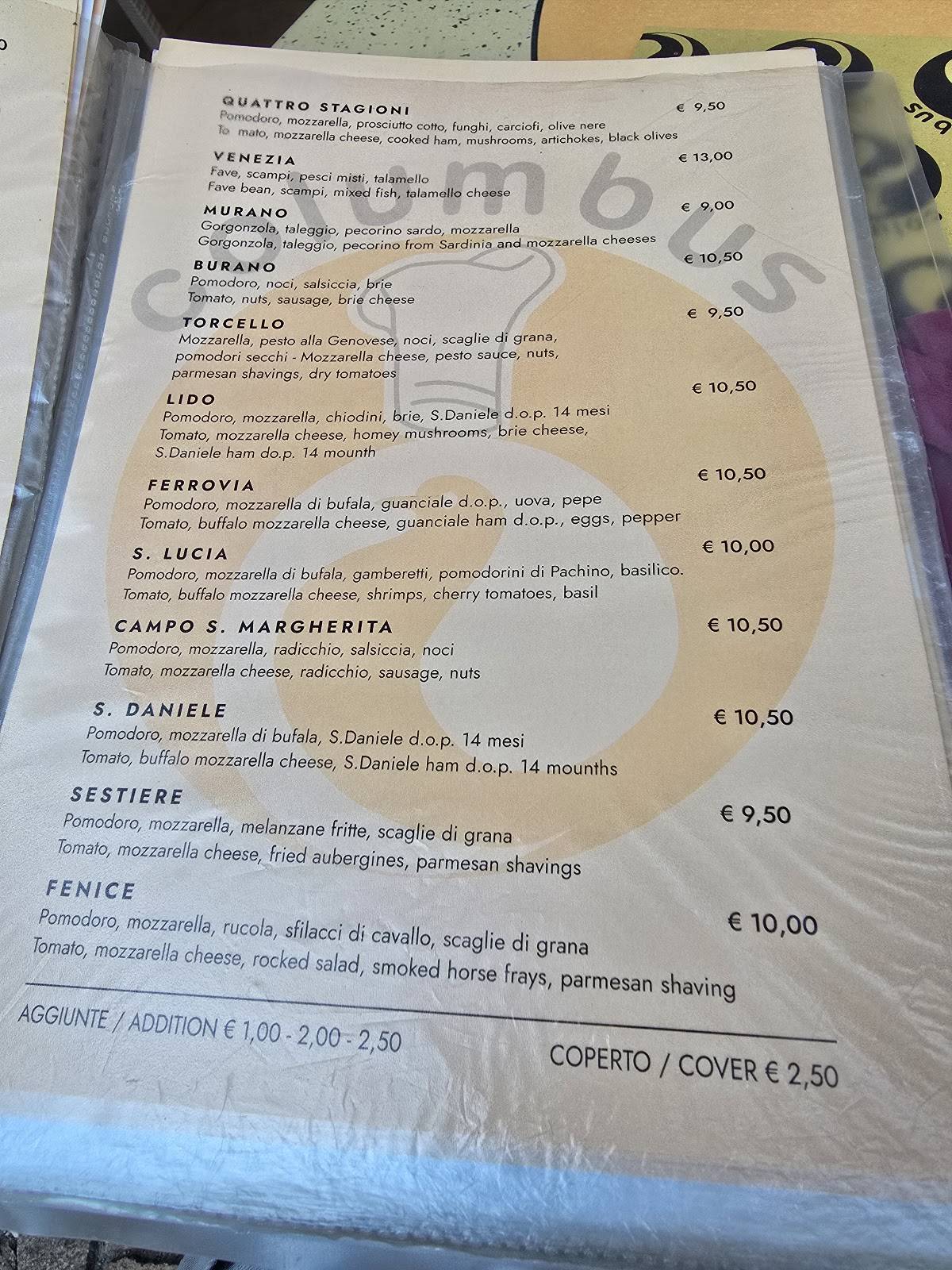 Menu di Columbus Capri Bar Ristorante 
