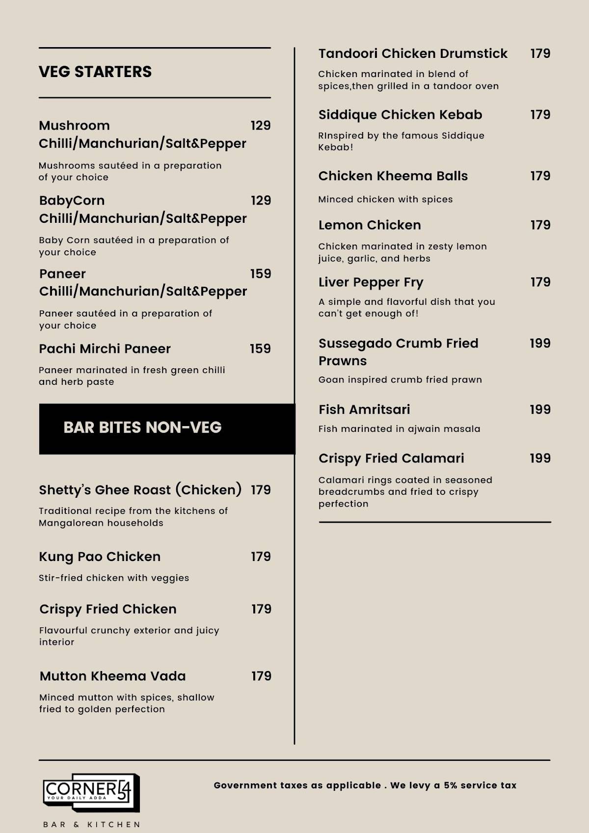 Corner 54 menu