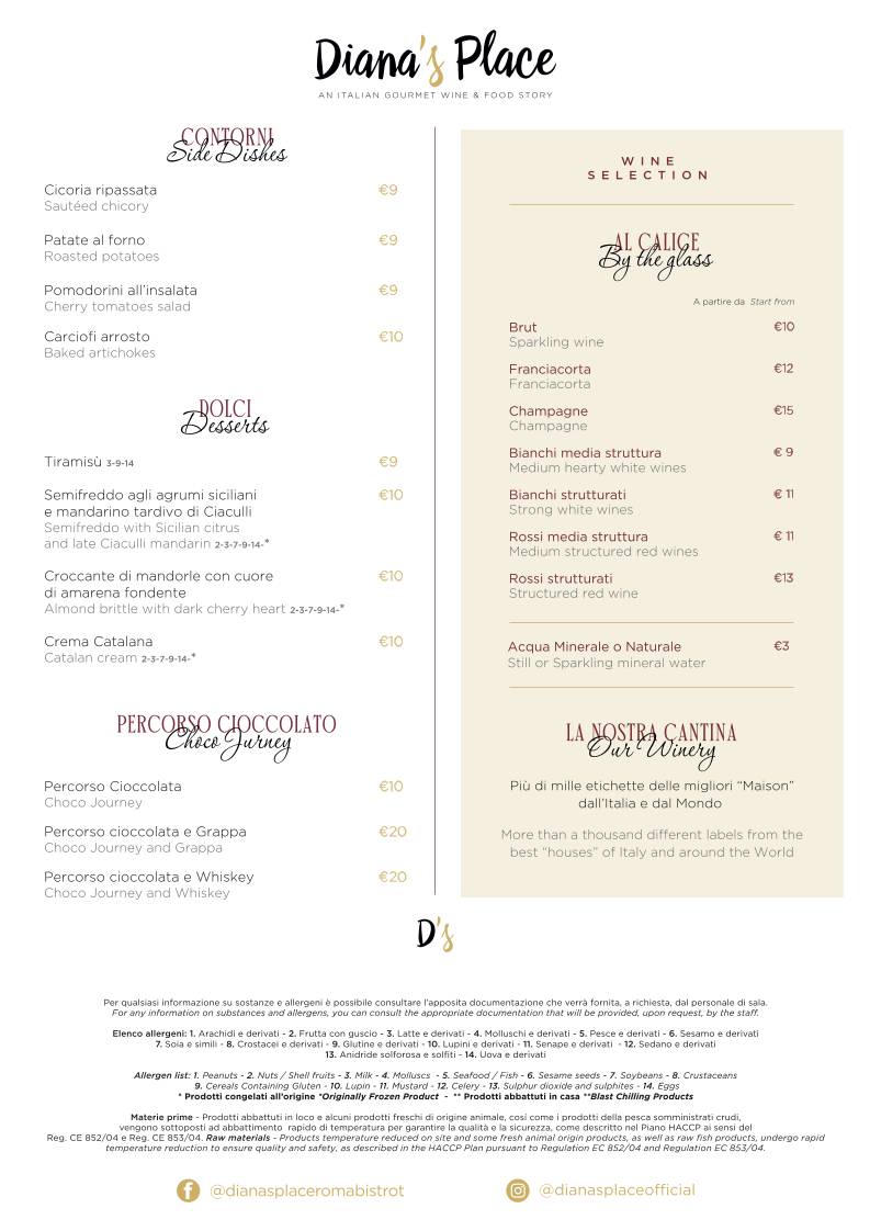 Menu di Diana's Place - Termini 