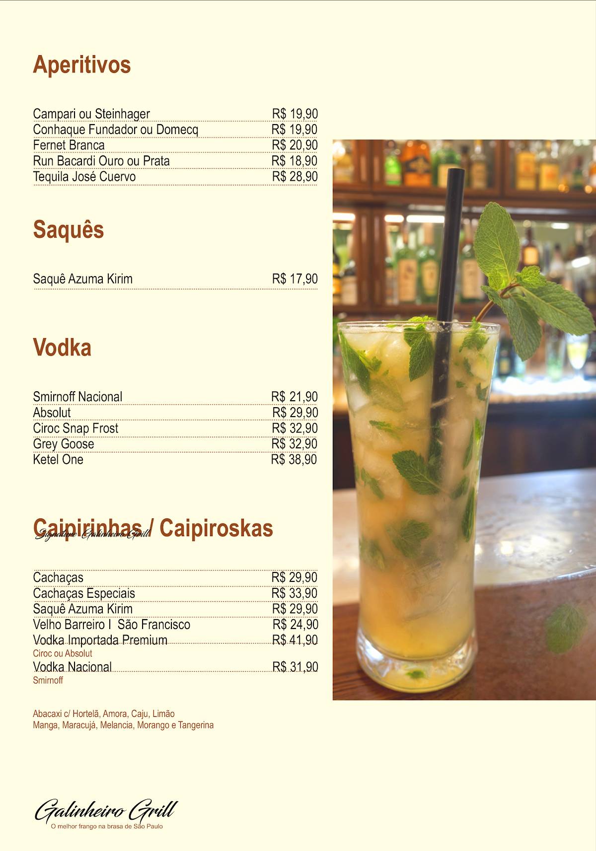 Galinheiro Grill cardápio