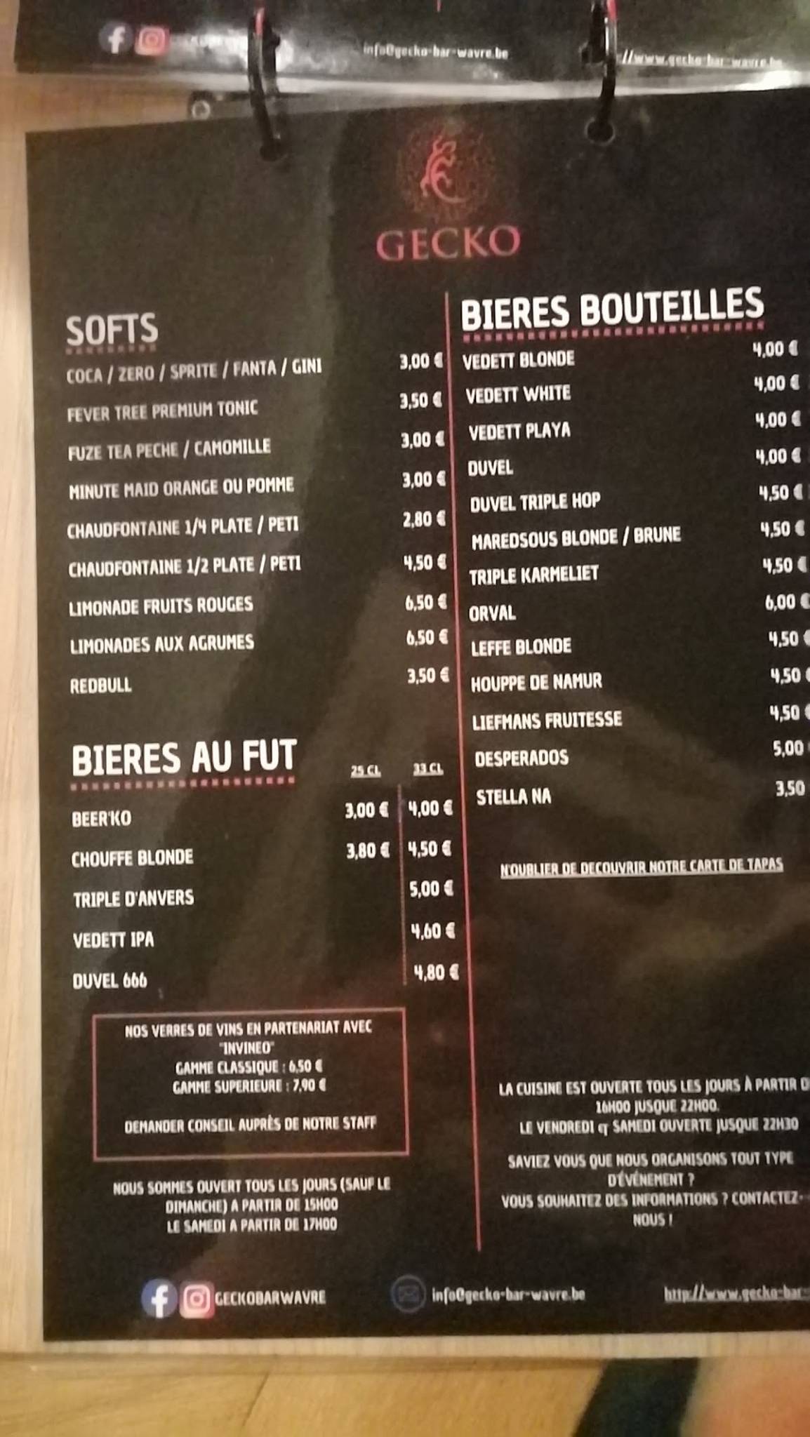 Menu de Gecko Wines, Spirits & Beers Bar