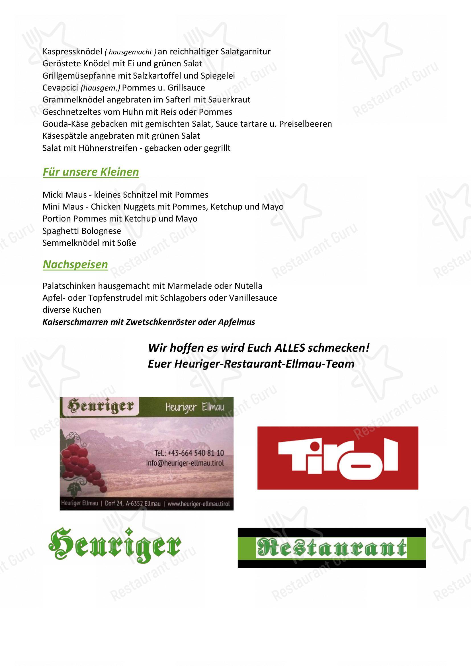 Hotel Der Bär Ellmau Speisekarte Speisekarte von Heuriger Ellmau restaurant, Ellmau