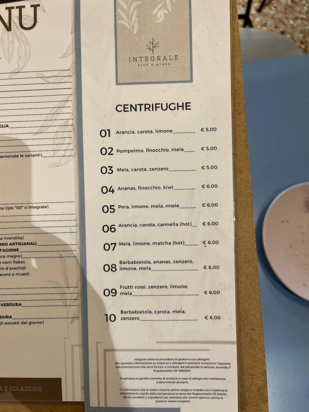 Menu di Integrale - Food & Green 