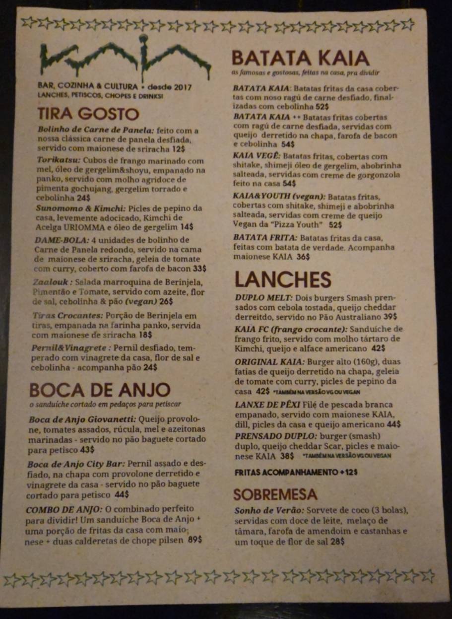 KAIA Bar & Cozinha cardápio