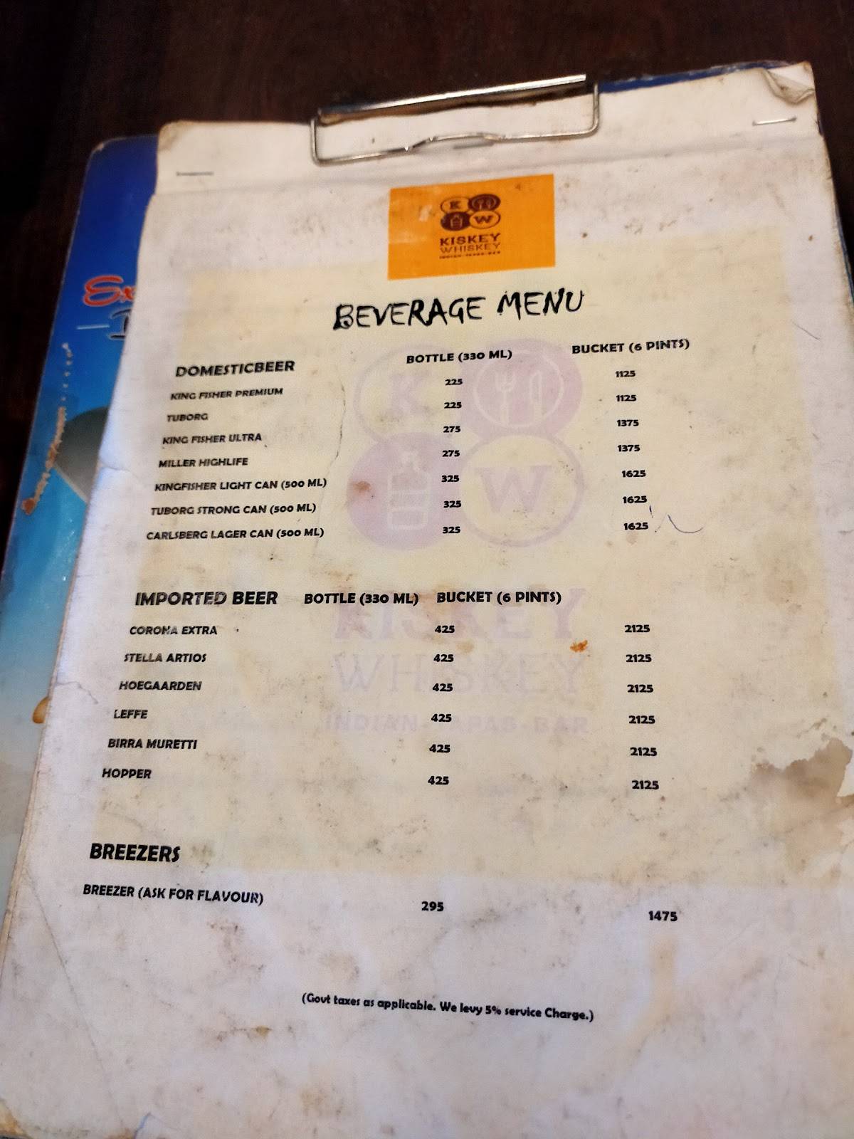Kiskey whiskey menu