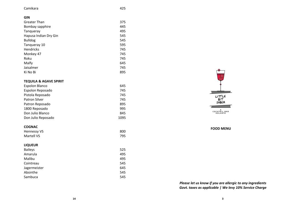 Little Bit Sober menu