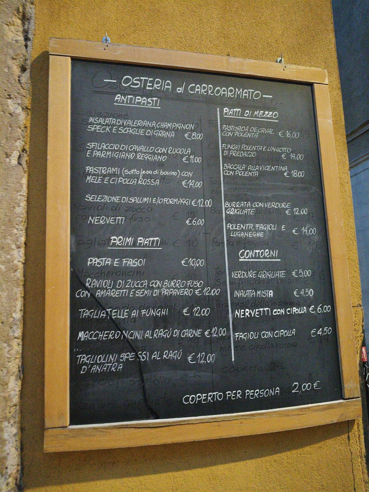 Menu di Osteria al carro armato 