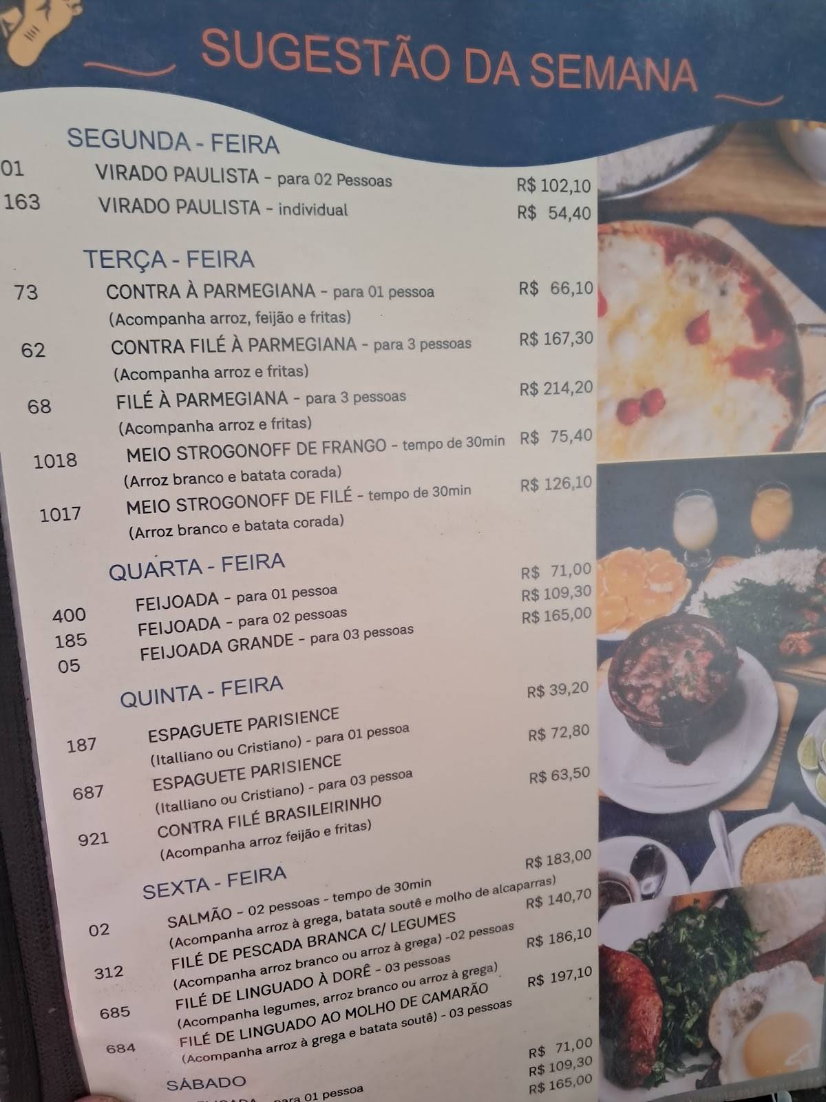 Bar Pé Pra Fora cardápio