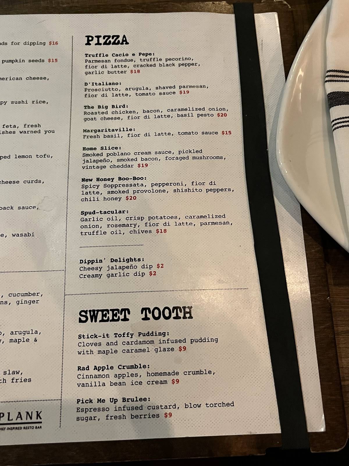 Menu de Plank Restobar Augusta