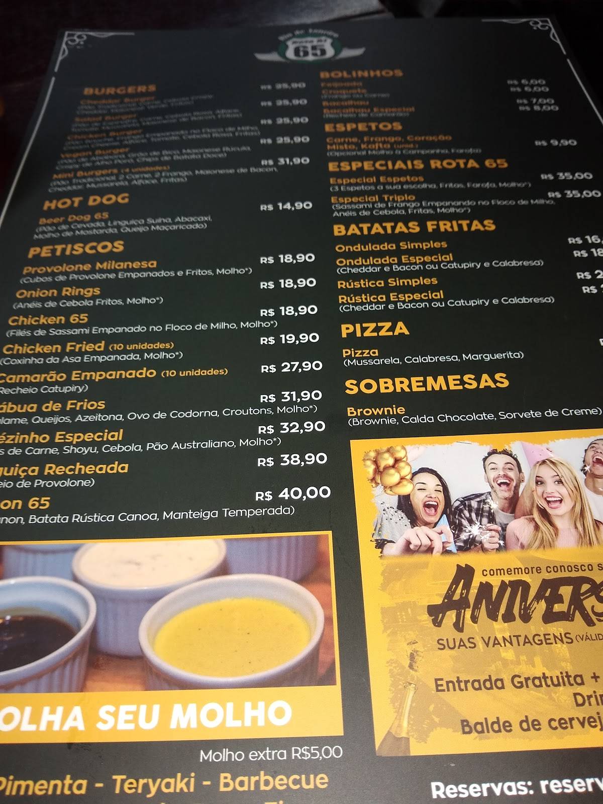 Rota RJ 65 cardápio