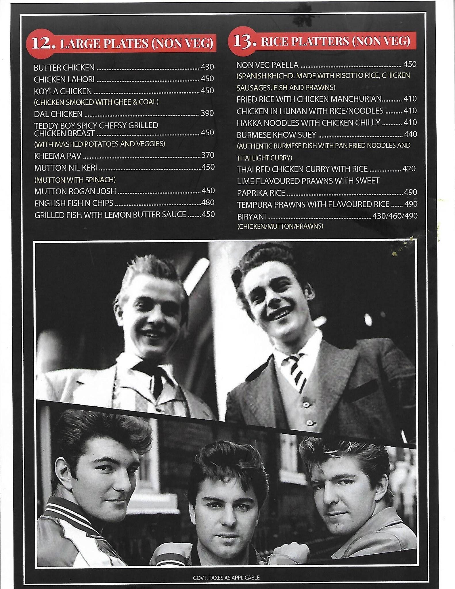 Teddy Boy menu