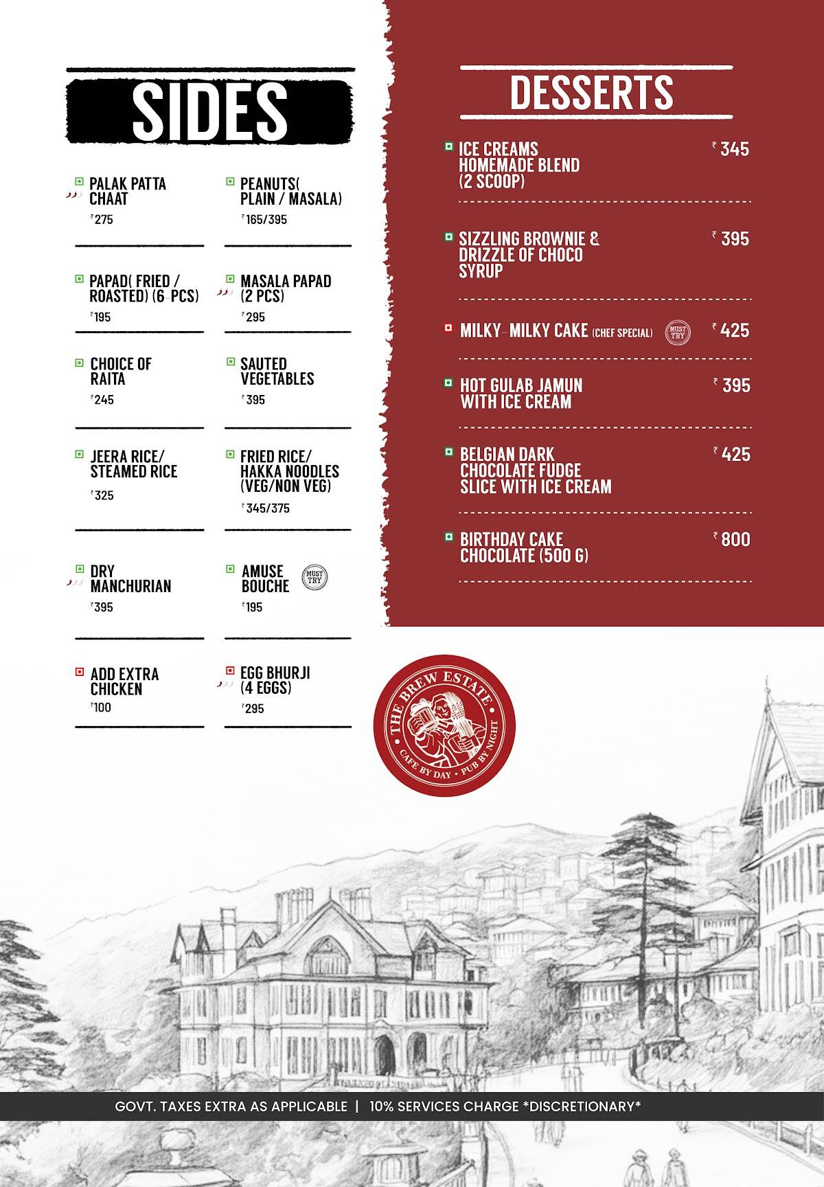 The Brew Estate menu