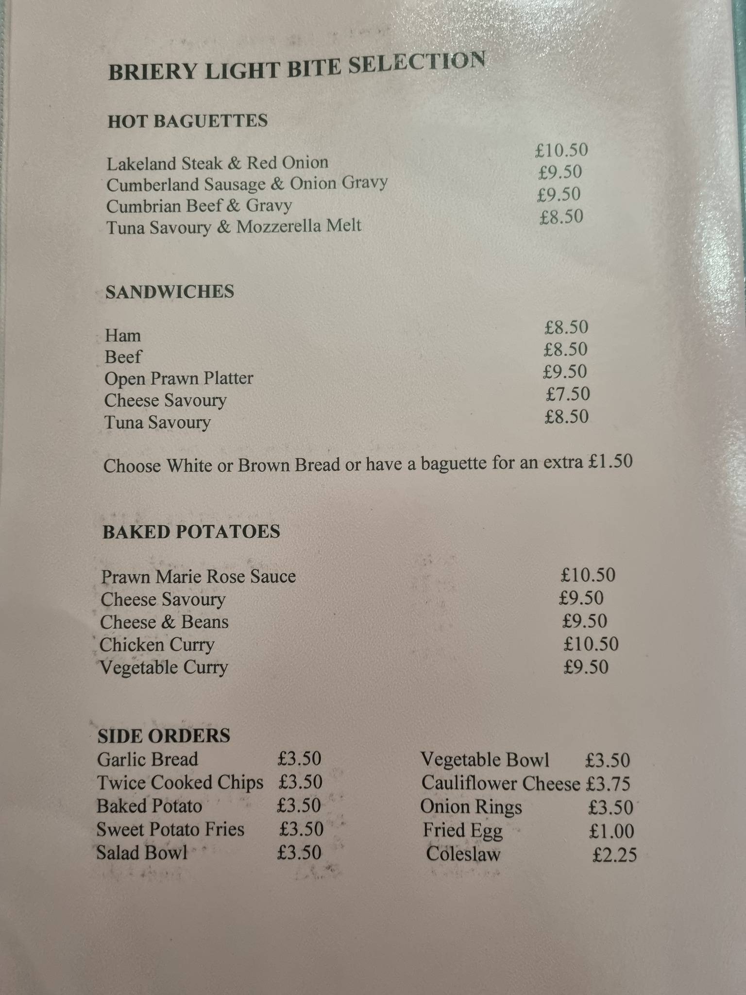Menu at The Briery restaurant, Workington