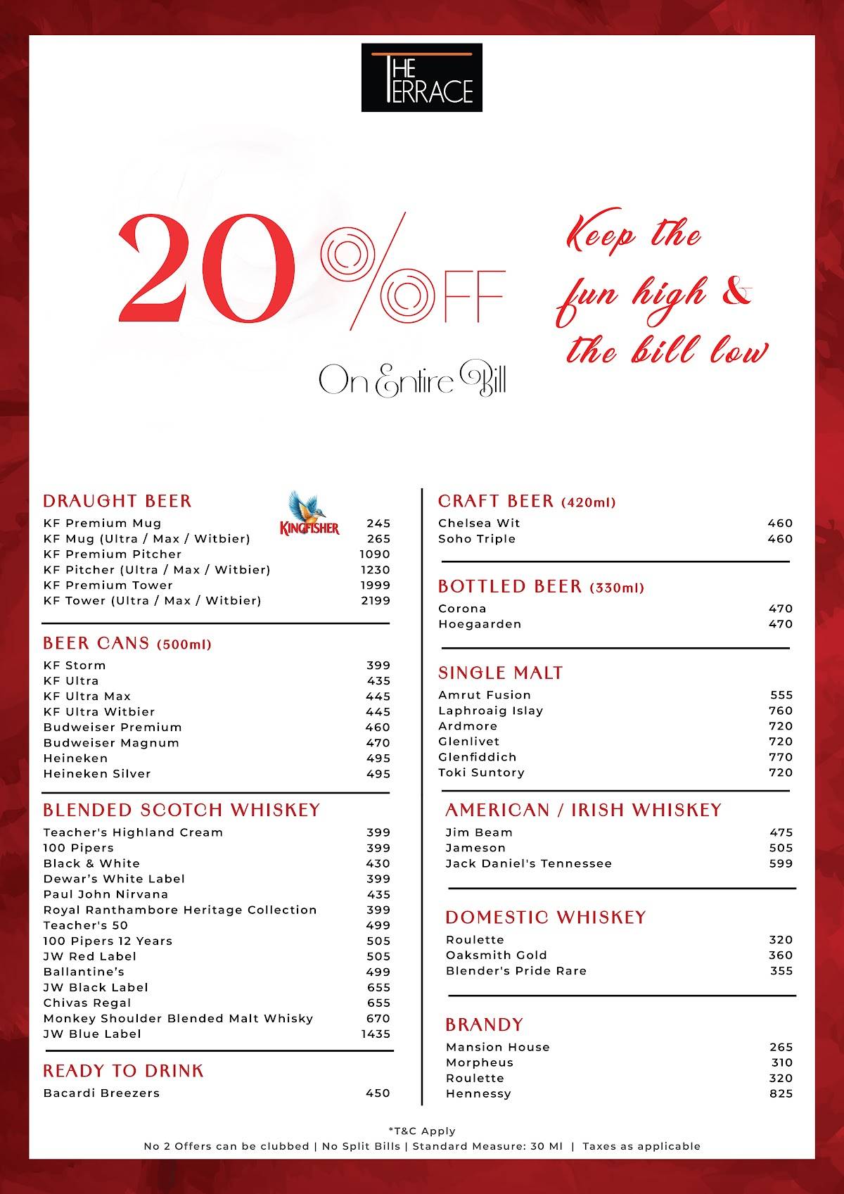 The Terrace at Gilly's Redefined menu