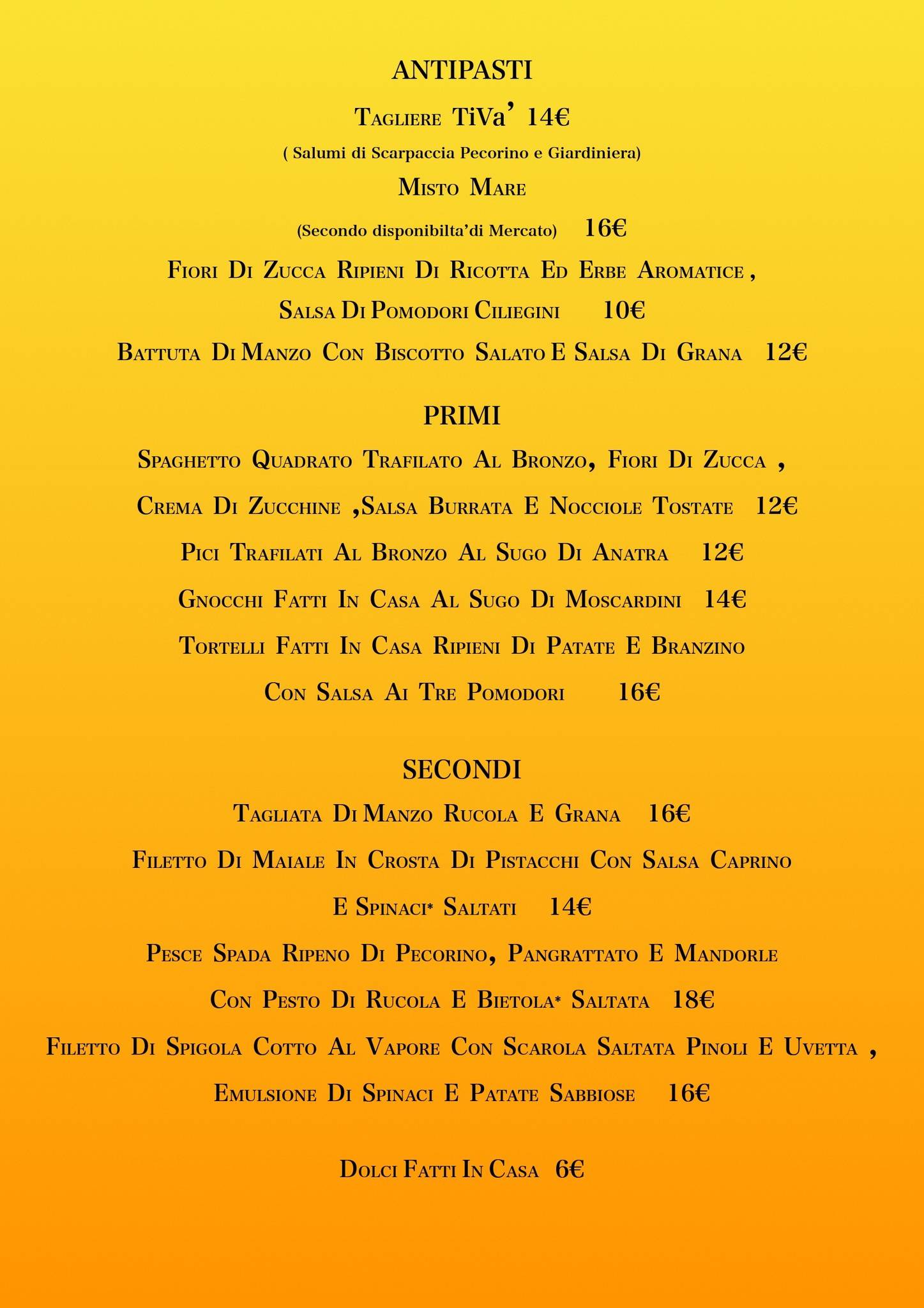 Menu di Tivà Gusto E Creativita’ 