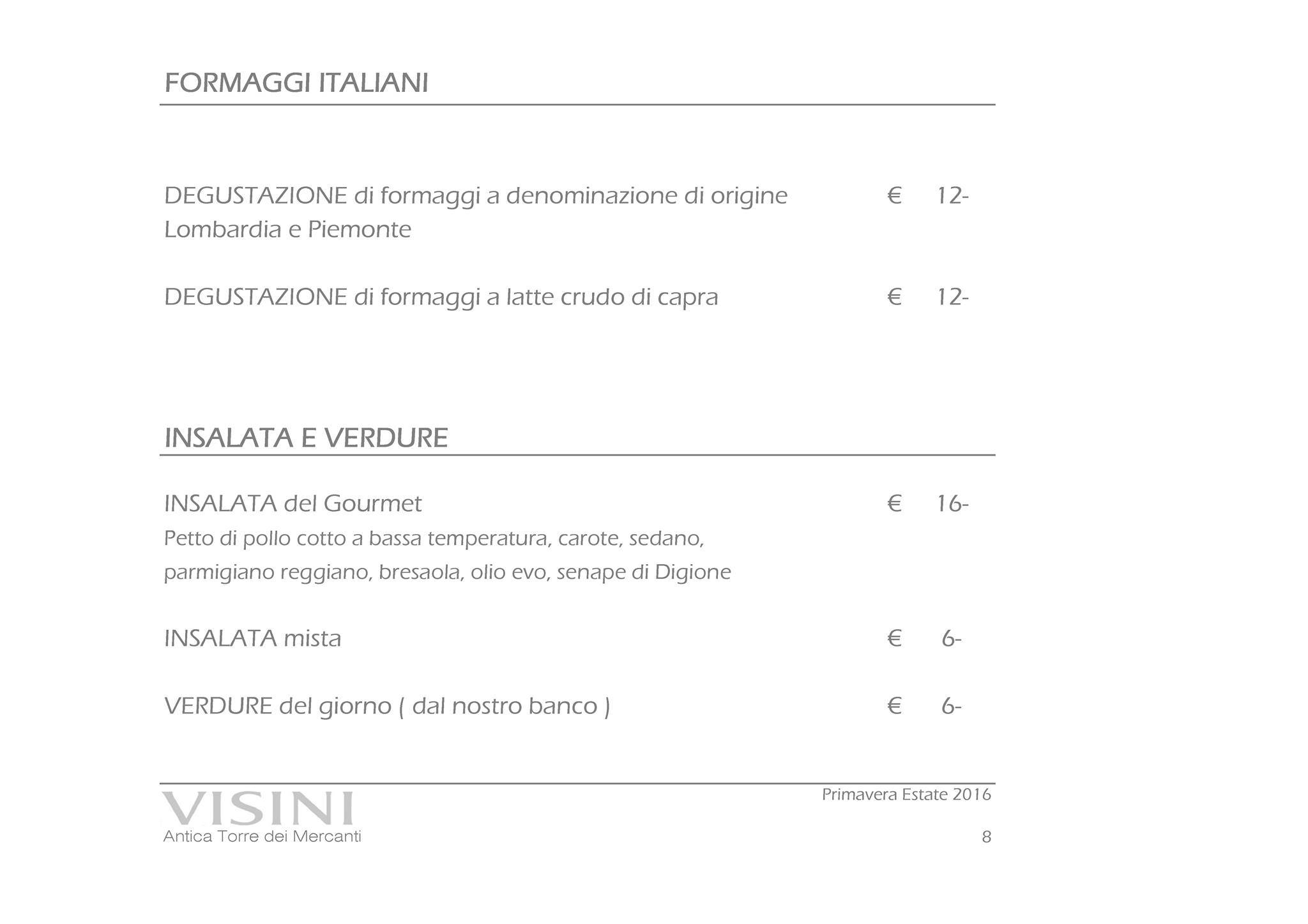 Menu di Visini Como 