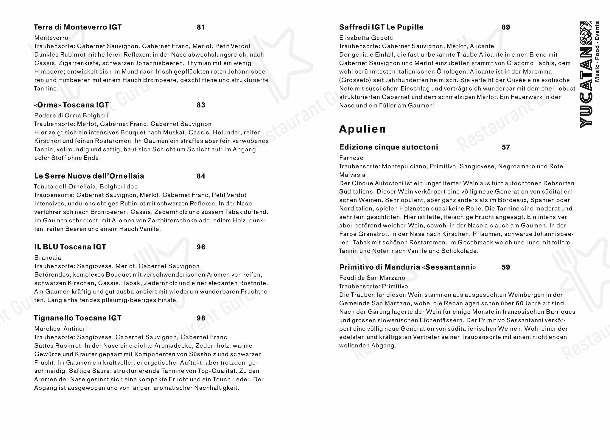 Lunch Menu per Yucatan Kitchen&Bar pub & bar