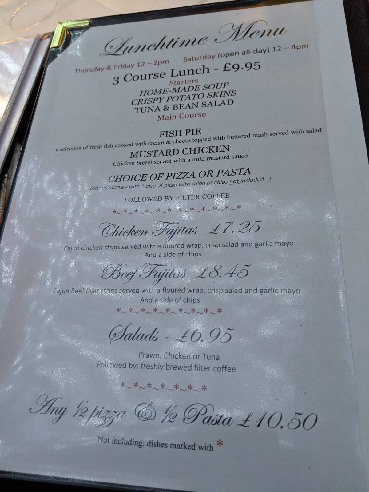 Menu at Puccini Restaurant, Newcastle upon Tyne