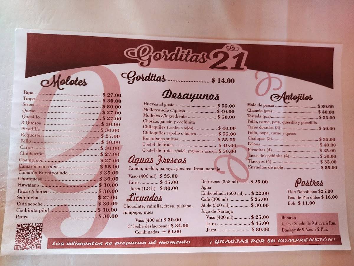 Carta del restaurante Gorditas del la 21, Heroica Puebla del Zaragoza, Av 21  Pte 315