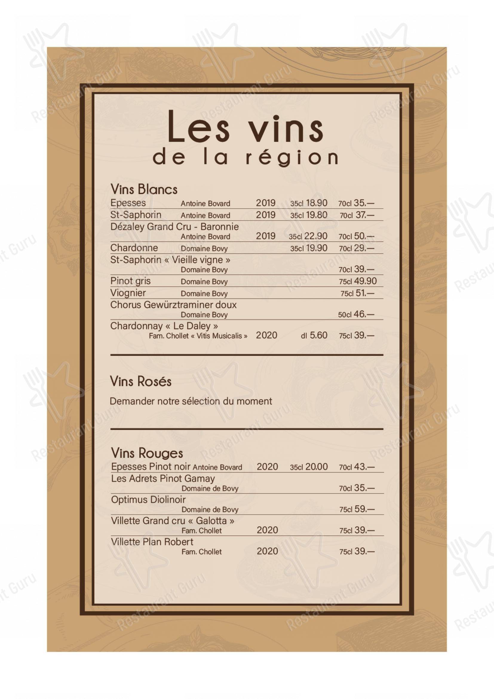 Menu per Les Tilleuls in Pully