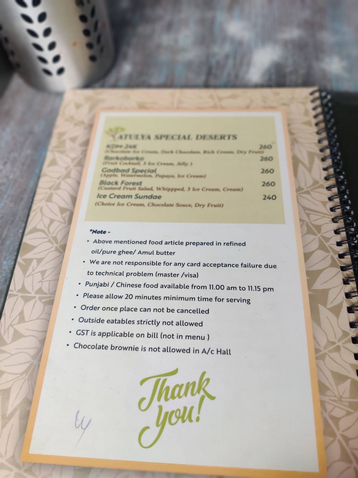 Atulya Pure Veg menu