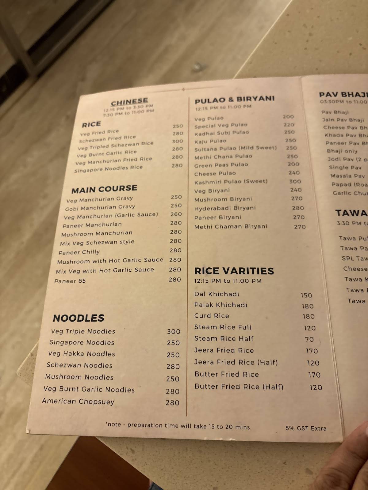 Giridhar Veg Restaurant Baner menu