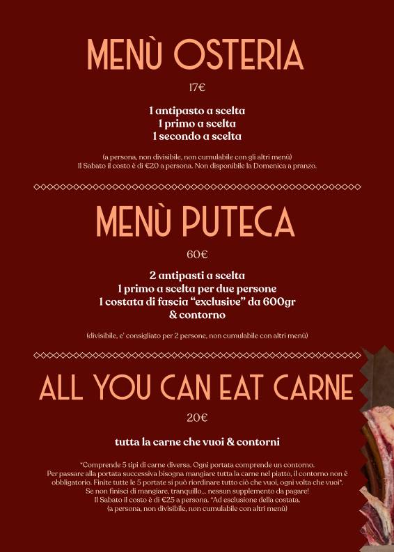 Menu de Puteca Osteria & Braceria