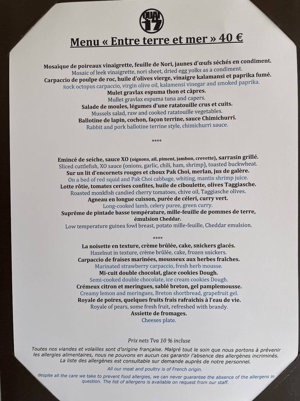 Menu de Quai 17