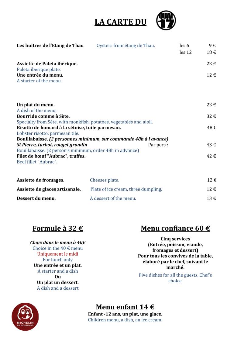 Menu de Quai 17