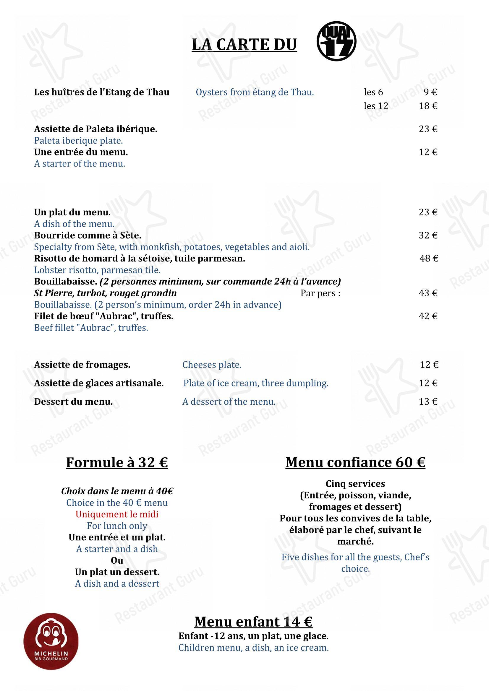 Quai 17 dans Sète - Menu bar