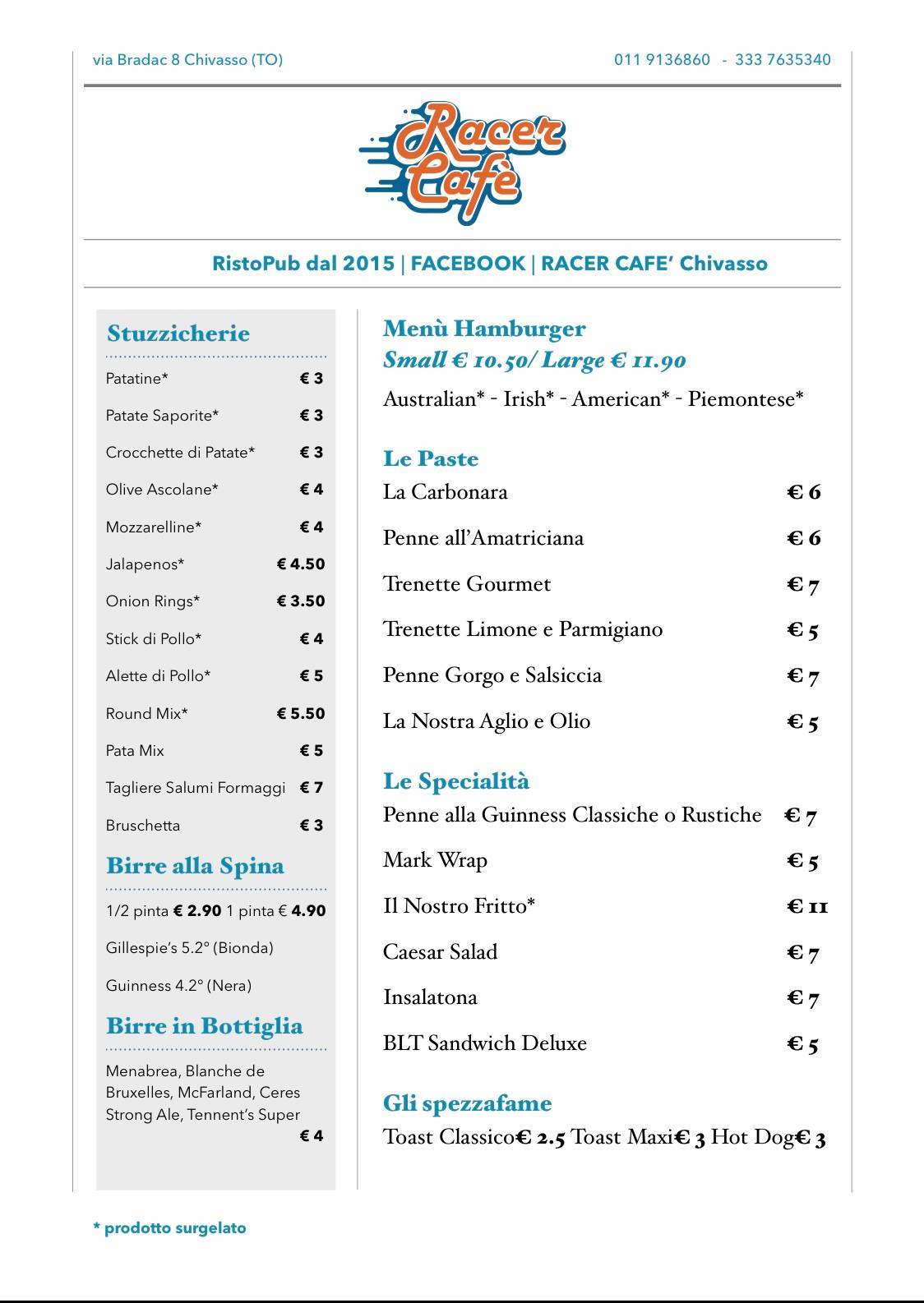 Menu di FOODIE’S GARAGE ex RACER CAFE' 