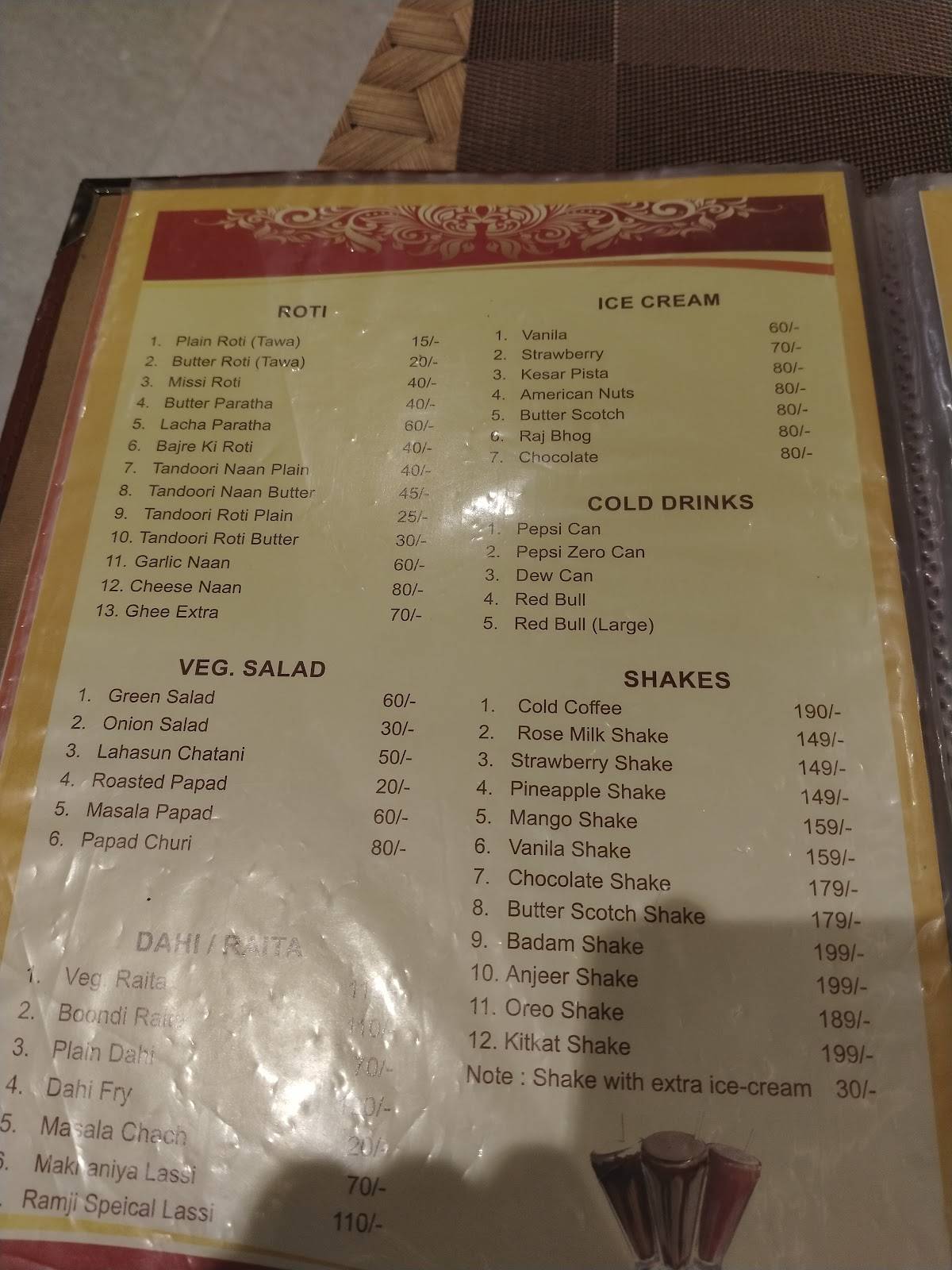 RAMJI RESTAURANT menu
