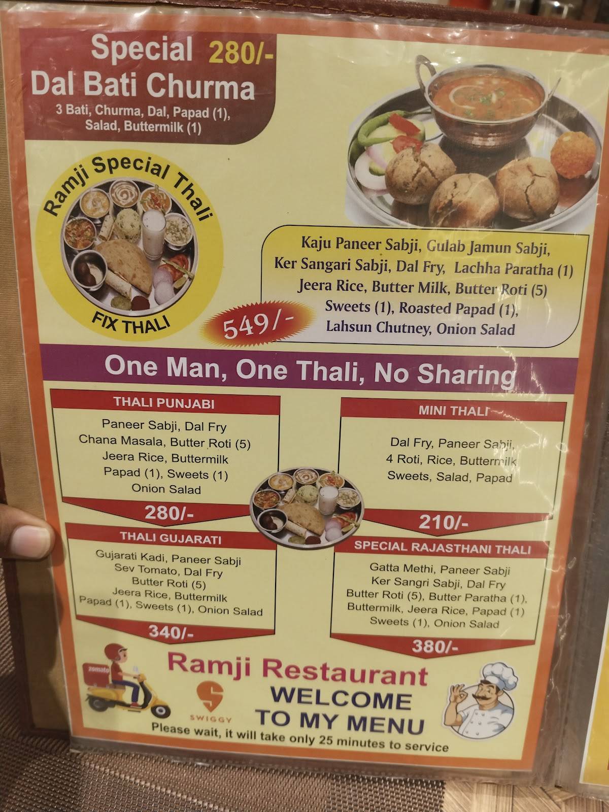 RAMJI RESTAURANT menu