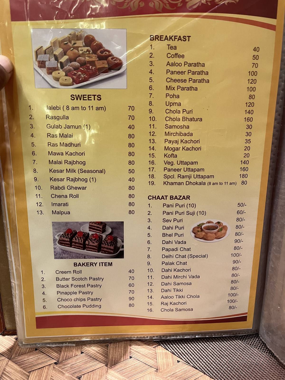 RAMJI RESTAURANT menu