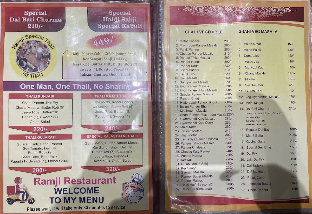RAMJI RESTAURANT menu