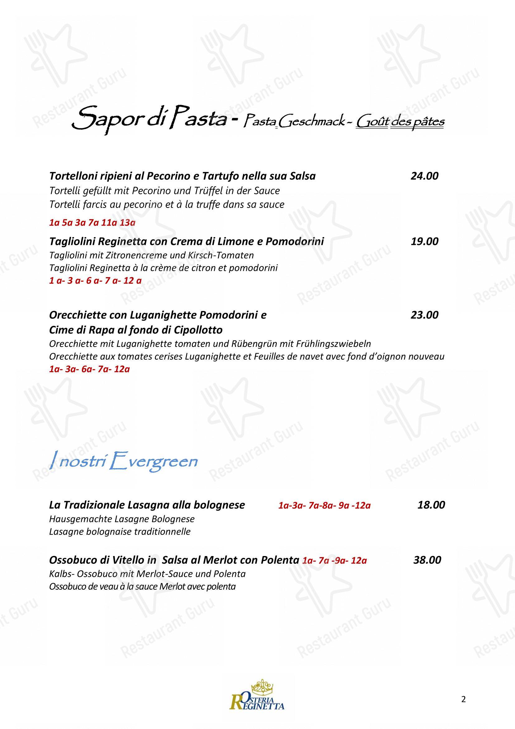 Menu di Osteria Reginetta - Menu