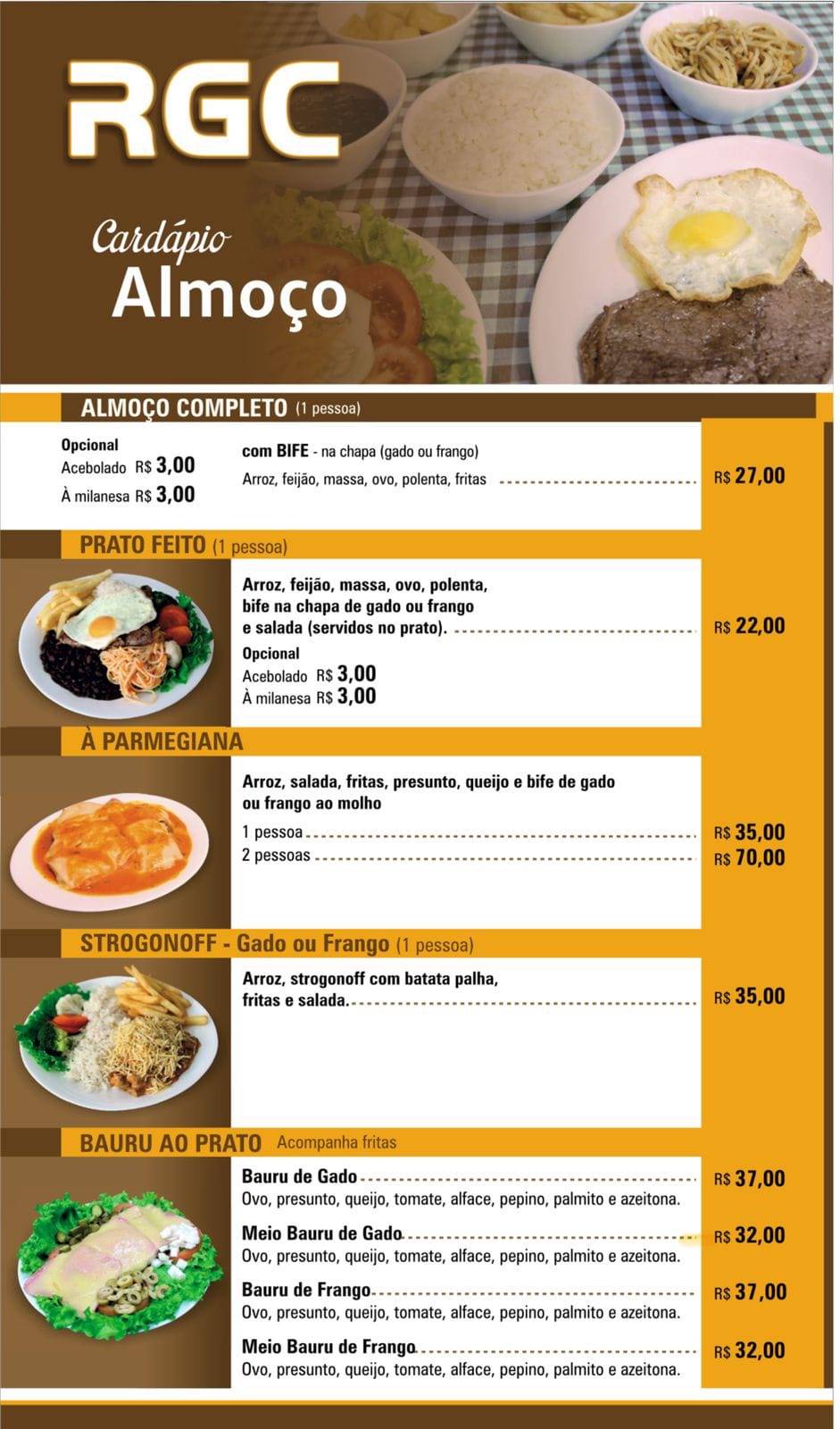 RGC Lancheria e Restaurante cardápio