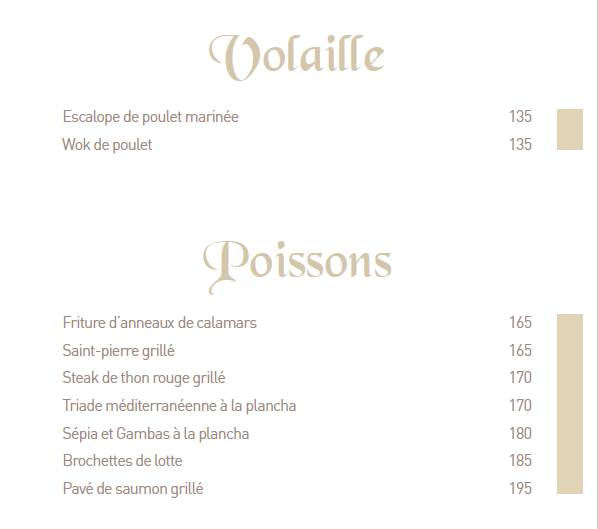 Menu de La Terrazza Rabat