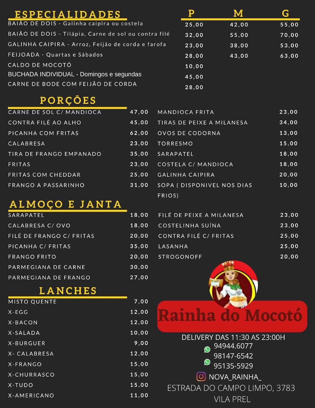 Menu em Rainha do Mocotó restaurante, São Paulo