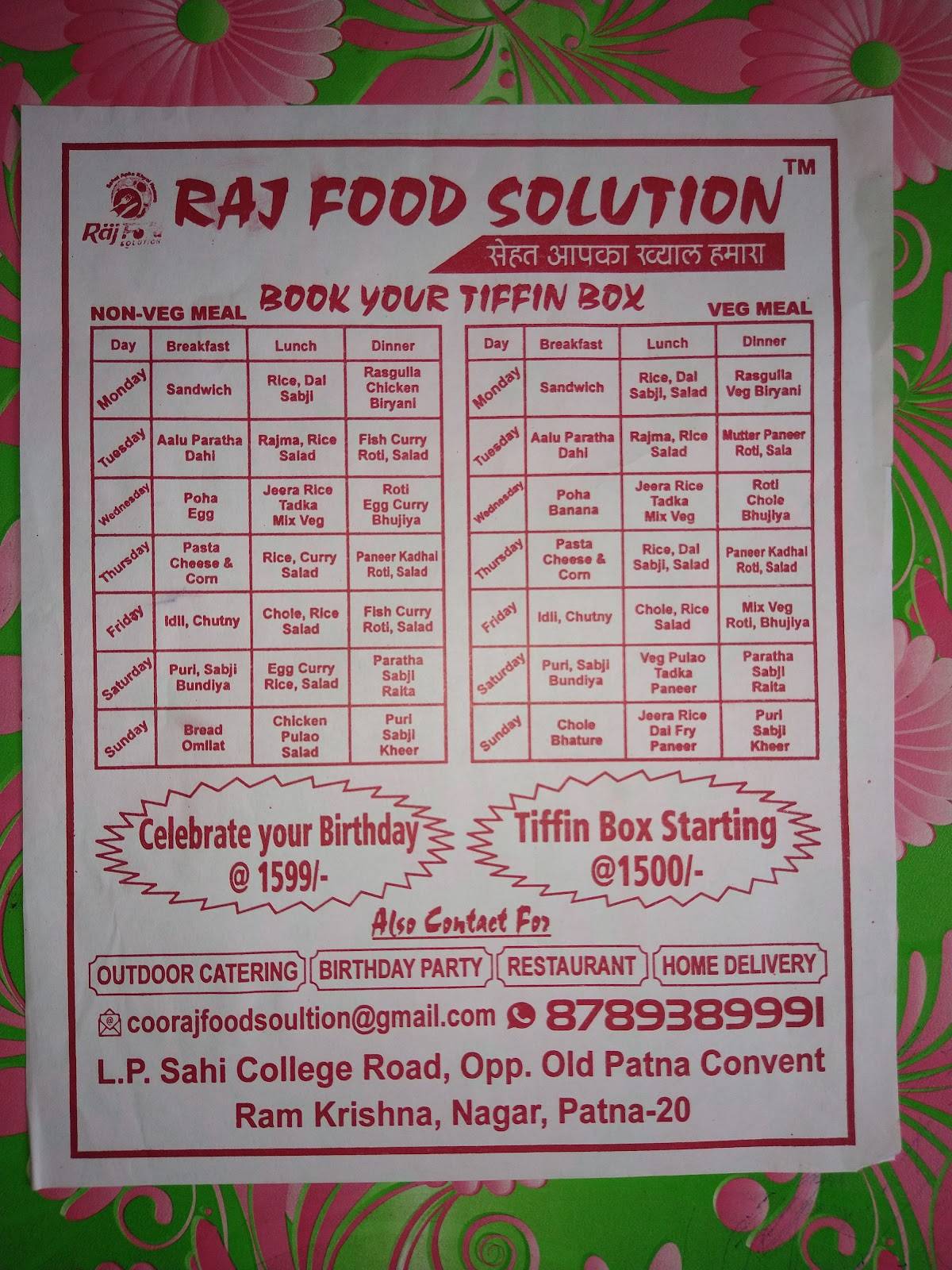 Raj food solution menu