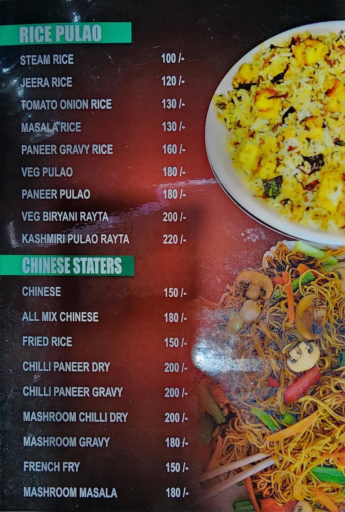 Raja Restaurant menu