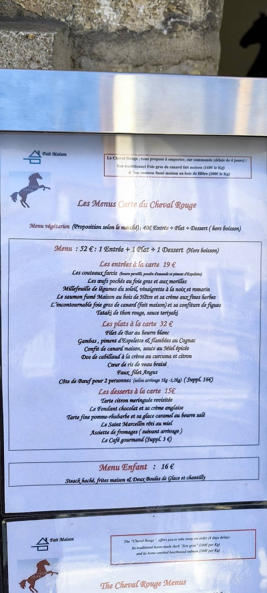 Menu de Le Cheval Rouge