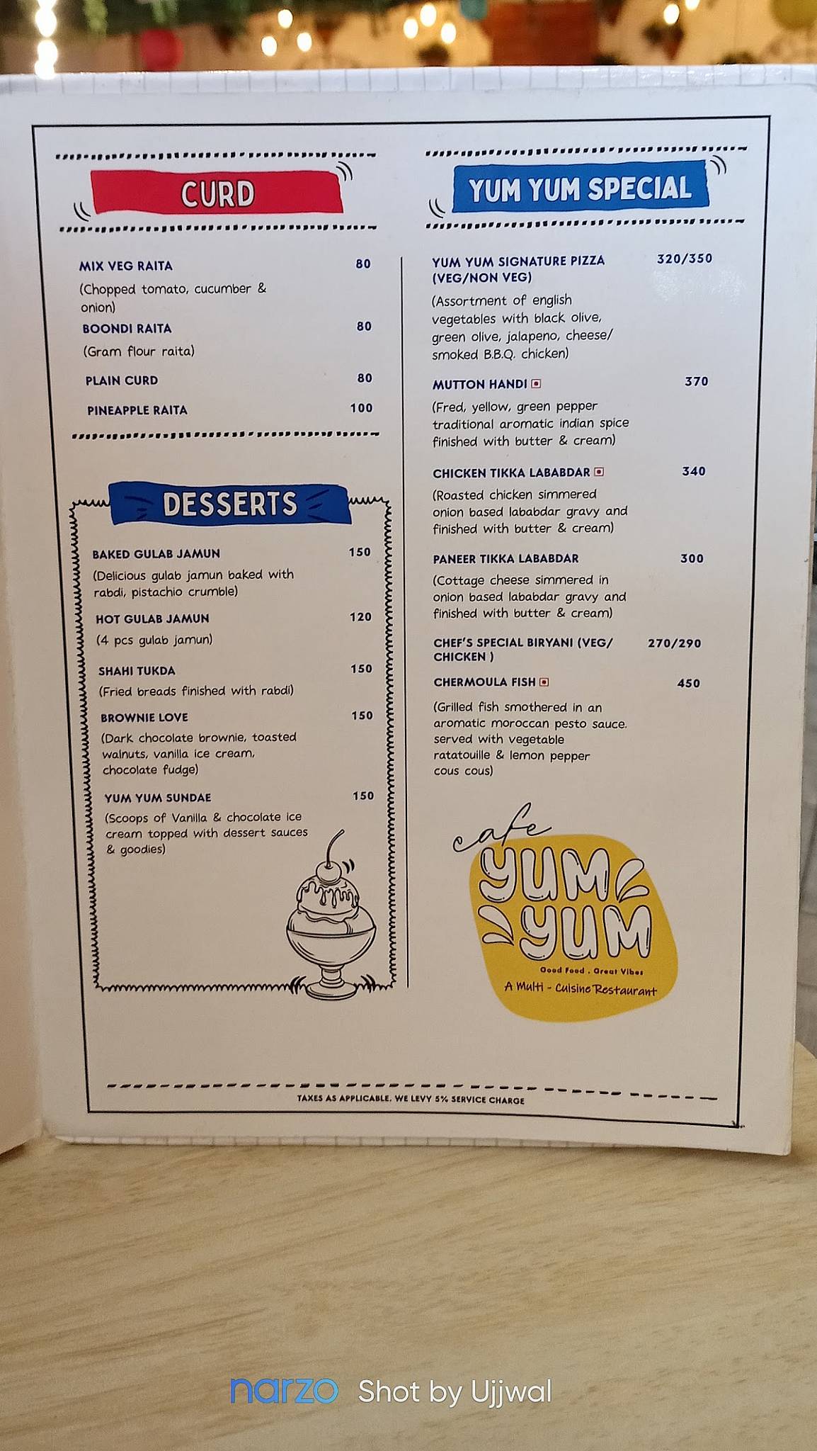 Cafe Yum Yum menu