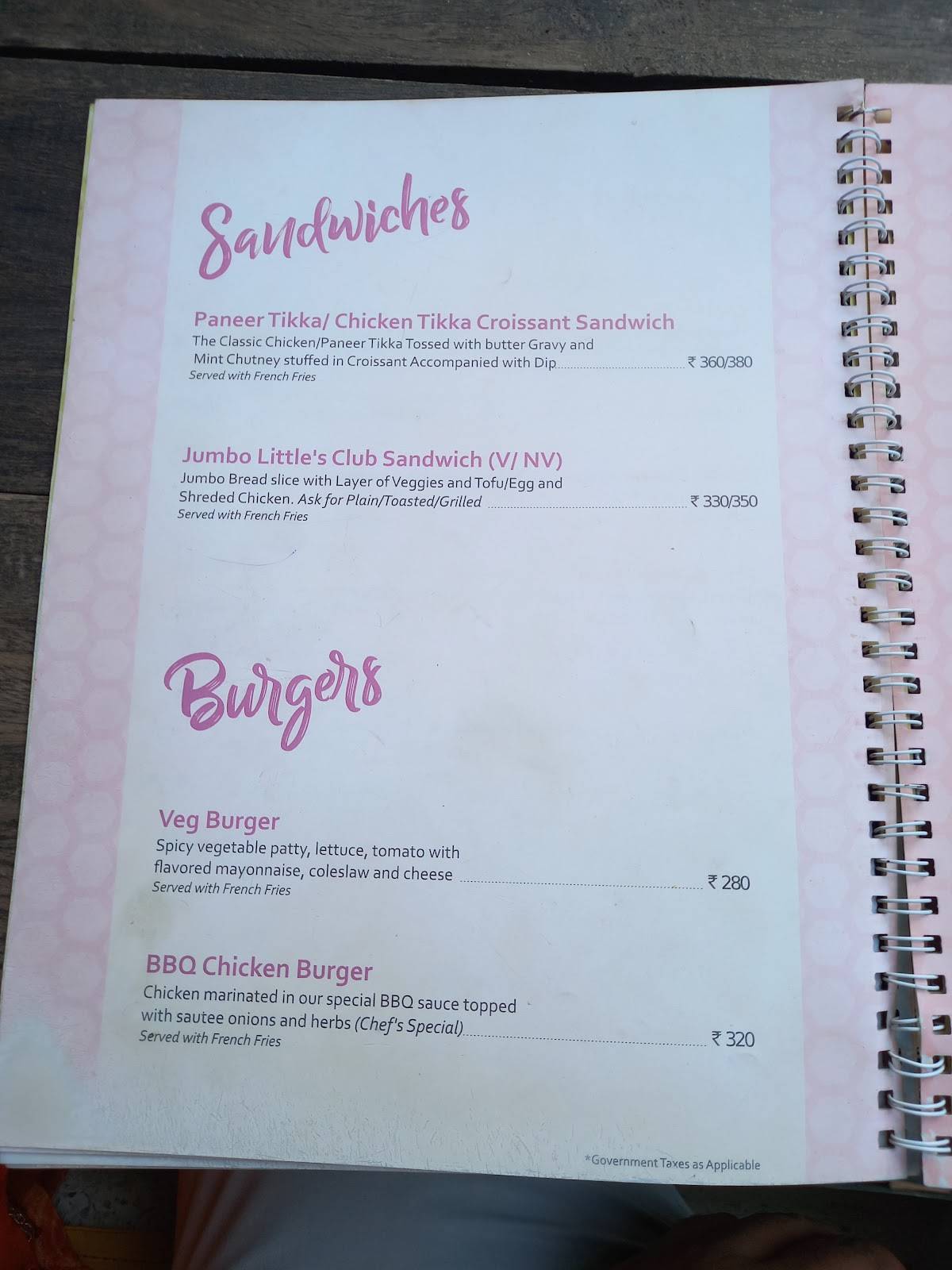 Little's Bistro menu